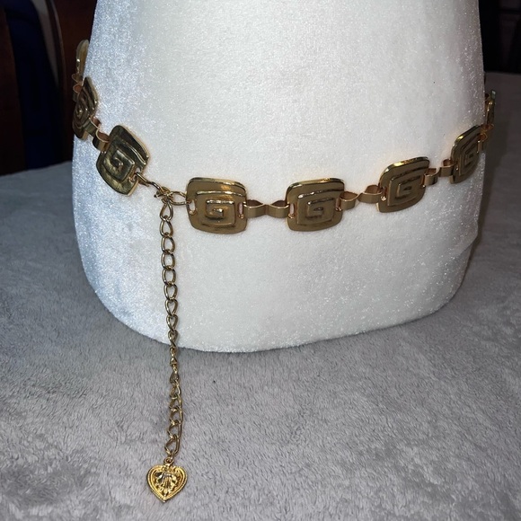 Vintage Goldtone Metal Square Tooled Charms Adjustable Chain Belt main image 14